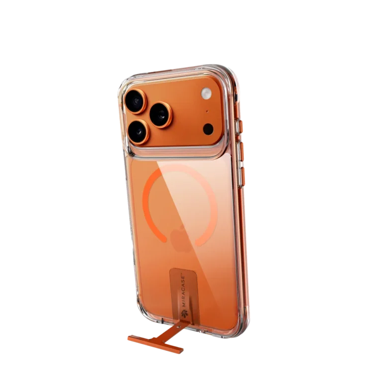 כיסוי ל-iPhone 17 Pro בצבע שקוף-כתום דגם MIRAKick מבית Miracase
