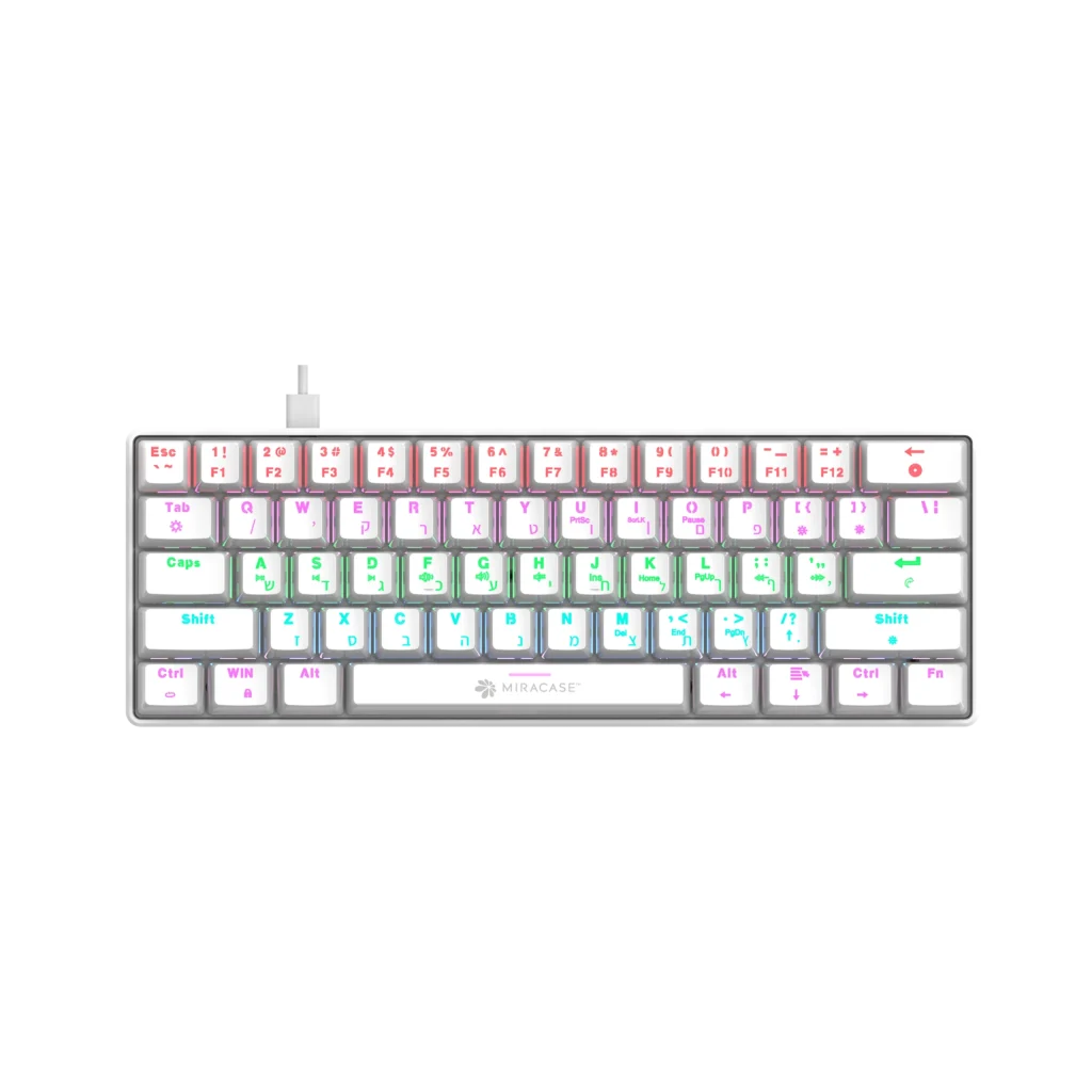 מקלדת מכנית חוטית לבנה MMCK100 עם תאורת RGB מבית Miracase