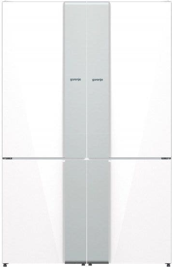 מקרר 4 דלתות gorenje מקפיא תחתון 612 ליטר בגימור זכוכית לבנה דגם NRK612ORAW