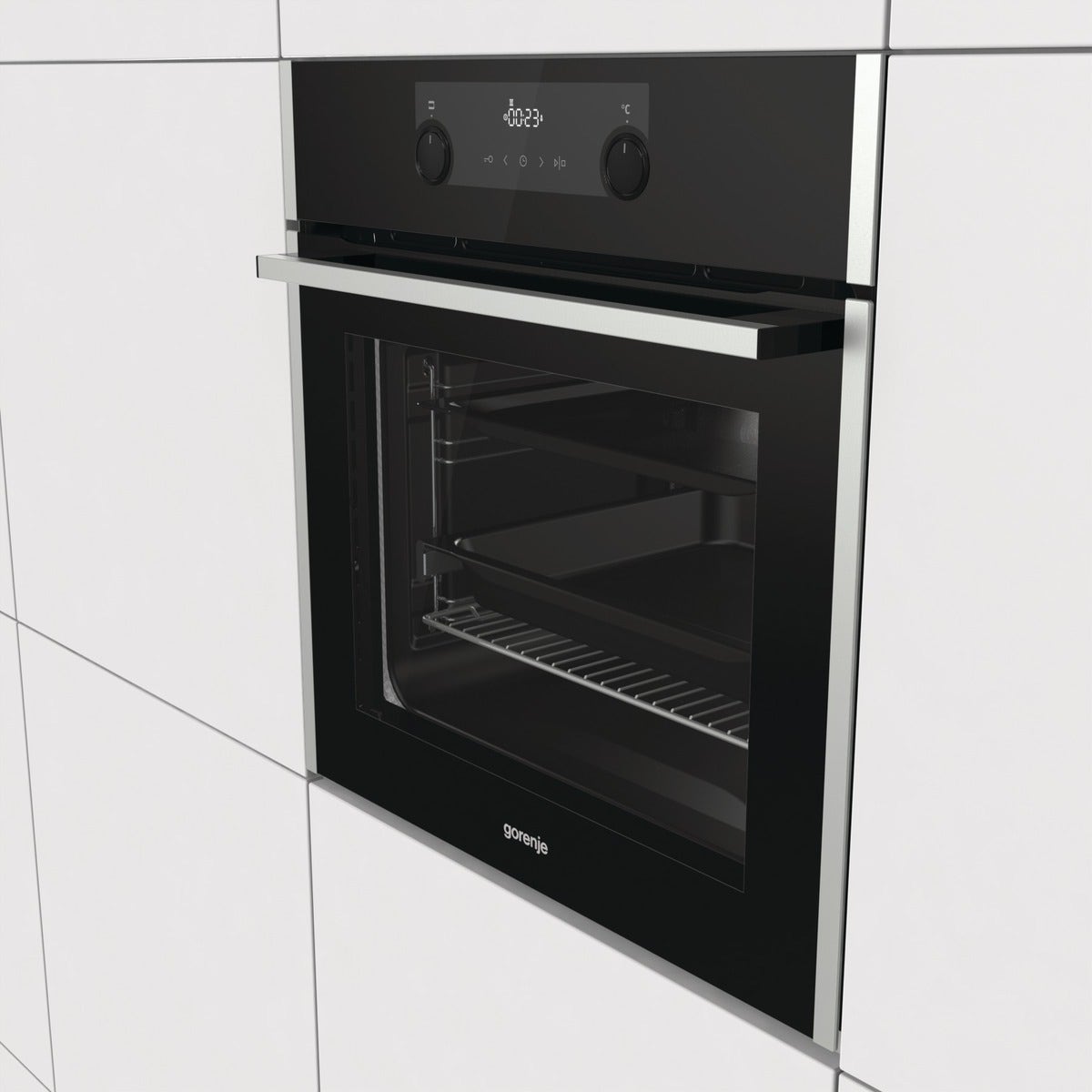 תנור בנוי gorenje בגימור זכוכית שחורה ונירוסטה 71 ליטר דגם BOP737E20XG - תמונה נוספת
