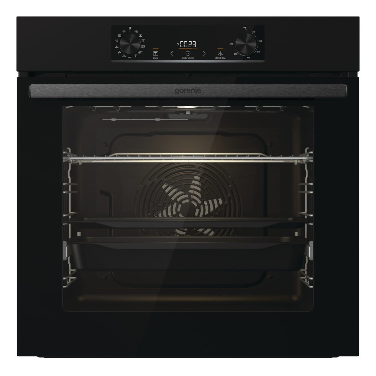 תנור בנוי gorenje בגימור נירוסטה שחורה דגם BOS6737E06B