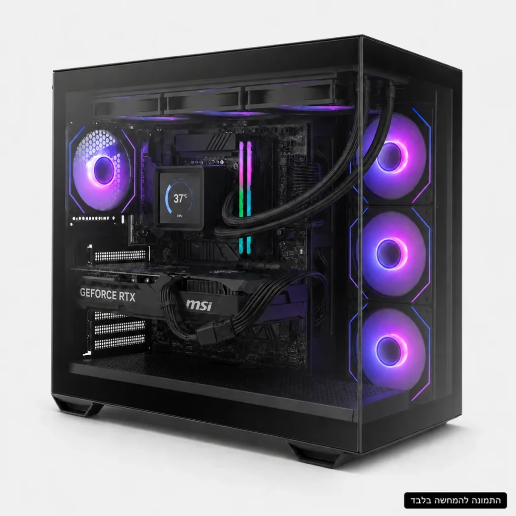 מחשב גיימינג Delta עם Intel Core i7-14700F, כרטיס מסך RTX 5070 וקירור נוזלי עם מסך LCD