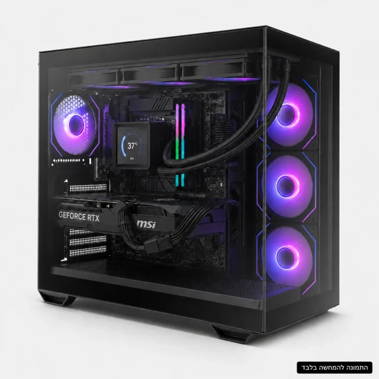 מחשב גיימינג Delta עם Intel Core i7-14700F, כרטיס מסך RTX 5070 וקירור נוזלי עם מסך LCD