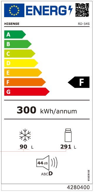 מקרר Hisense מקפיא עליון בנפח 381 ליטר נטו דגם RD54S בצבע נירוסטה