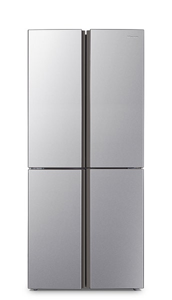 מקרר Hisense ארבע דלתות הפוך בנפח 427 ליטר נטו דגם RQ57 בצבע נירוסטה