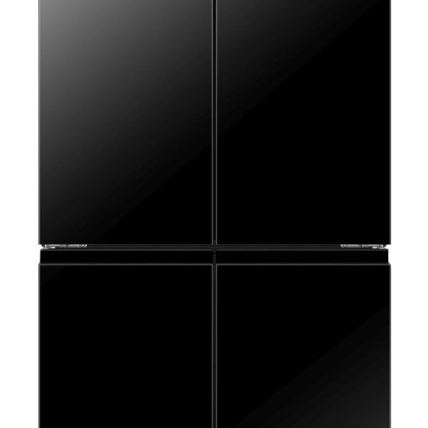 מקרר 4 דלתות Hisense מקפיא תחתון בנפח 609 ליטר נטו דגם RQ72-BGK בצבע זכוכית שחורה