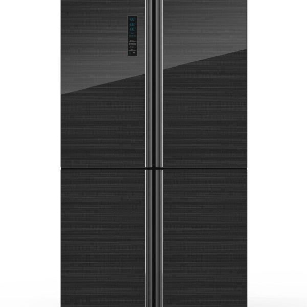 מקרר Hisense 4 דלתות בנפח 606 ליטר בגימור זכוכית שחורה דגם RQ82BGKI