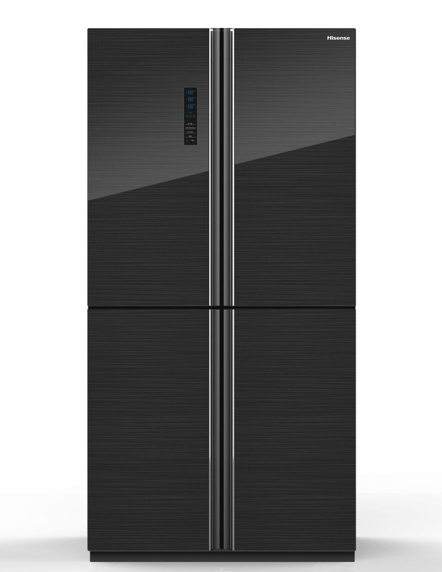 מקרר Hisense 4 דלתות בנפח 606 ליטר בגימור זכוכית שחורה דגם RQ82BGKI