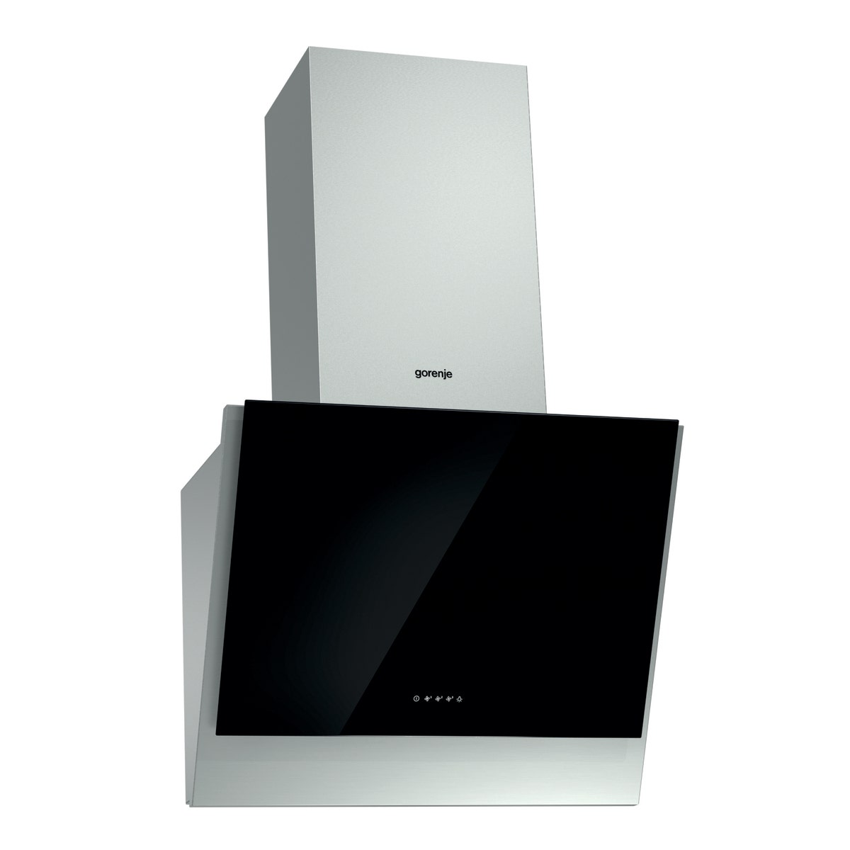 קולט אדים צמוד קיר gorenje בצבע נירוסטה משולב זכוכית שחורה דגם WHI641E6XGB