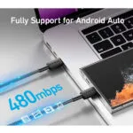 כבל 0.9 מטר Anker 322 USB-C to USB-C בצבע שחור