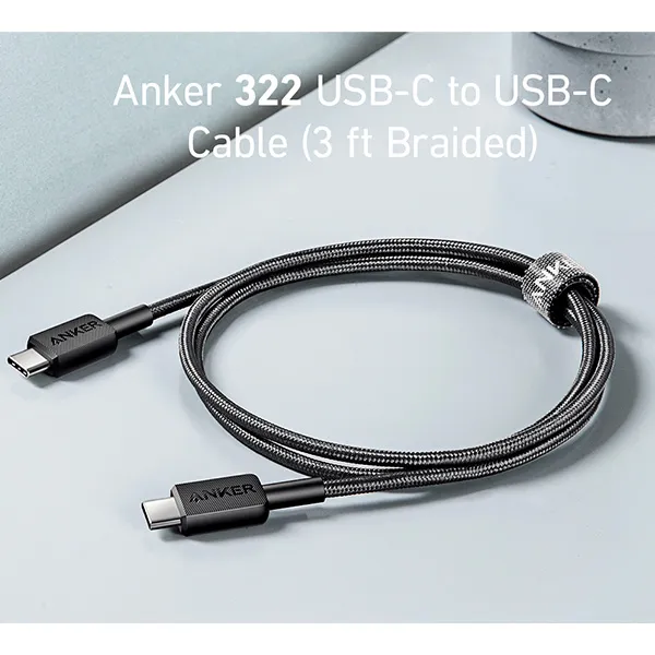 כבל 0.9 מטר Anker 322 USB-C to USB-C בצבע שחור