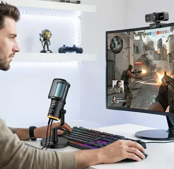 מיקרופון גיימינג לסטריימינג כולל תאורת RGB חיבור USB A/C , הפחתת רעשים