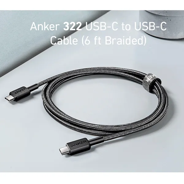 כבל 1.8 מטר Anker 322 USB-C to USB-C בצבע שחור