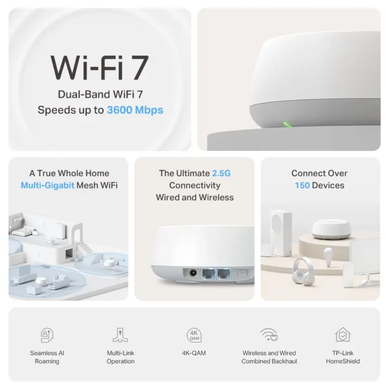 מערכת Mesh ביתית בתקן WiFi 7 דגם Deco BE25 (יחידה אחת) מבית TP-Link