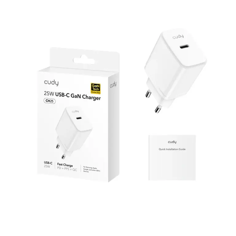 מפצל ומתאם Cudy CH25_EU – 25W USB-C GaN Charger, CH25 1.0