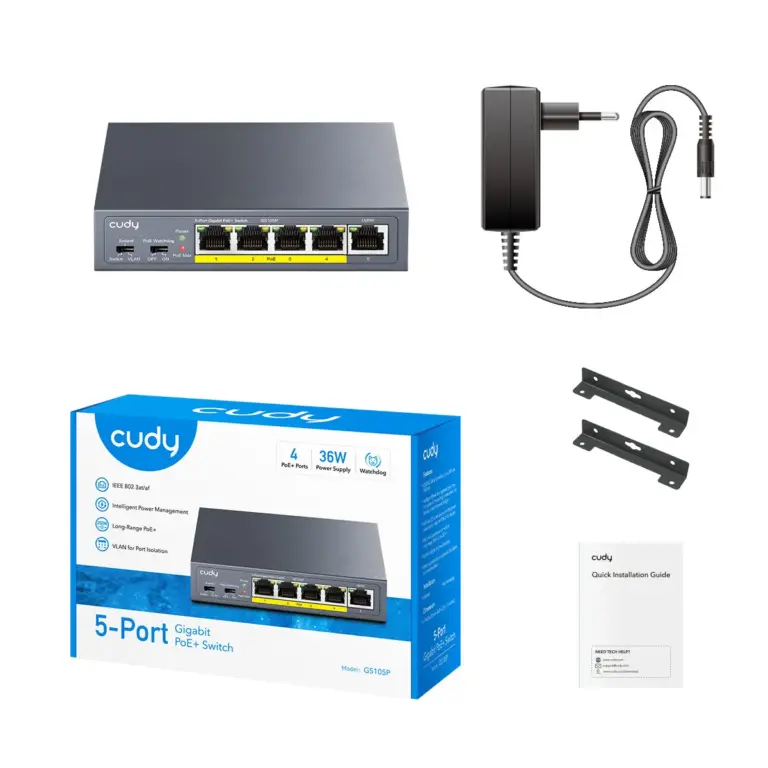 מתג רשת Cudy GS105P – 5-Port Gigabit PoE+ Switch, GS105P 1.0