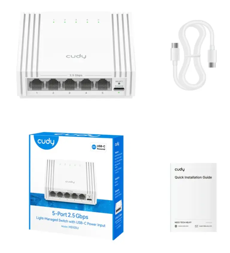 CUDY 5-Port 2.5G Easy-Managed Switch with USB-C HS105U