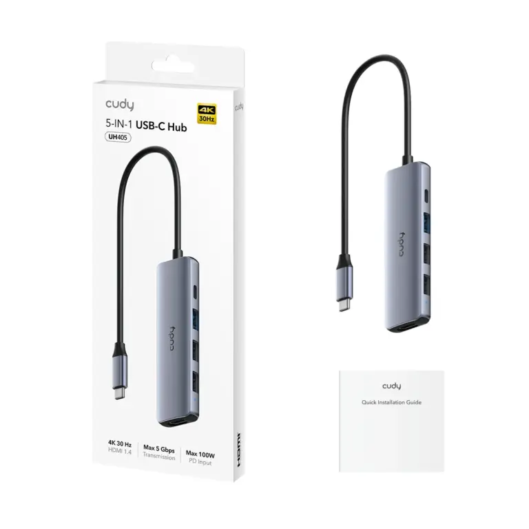 מפצל ומתאם Cudy UH405 – 5-In-1 HDMI 4K USB-C Hub, UH405 1.0