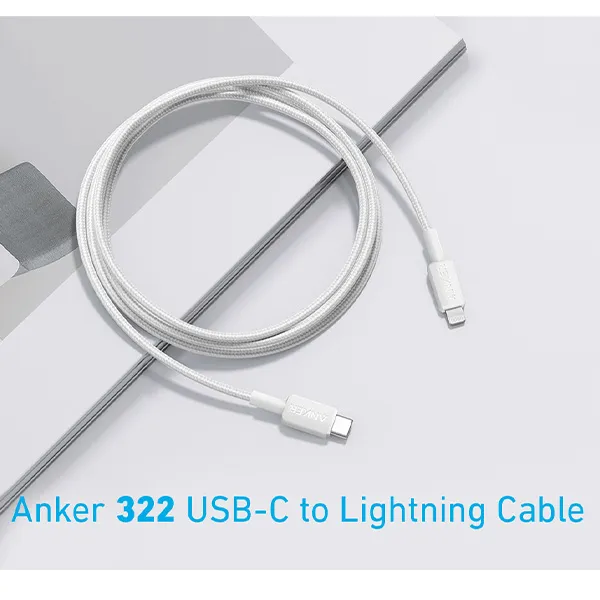 כבל 1.8 מטר Anker 322 USB-C to Lightning בצבע לבן