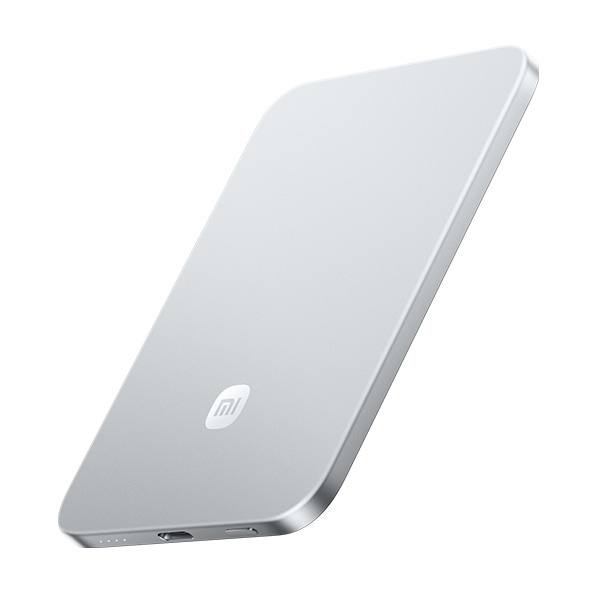 סוללת גיבוי מגנטית אולטרה דקה דגם Xiaomi UltraThin Magnetic Power Bank 5000mAh 15W בצבע כסוף