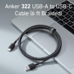 כבל 1.8 מטר Anker 322 USB-A to USB-C בצבע שחור