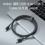 כבל 1.8 מטר Anker 322 USB-A to USB-C בצבע שחור