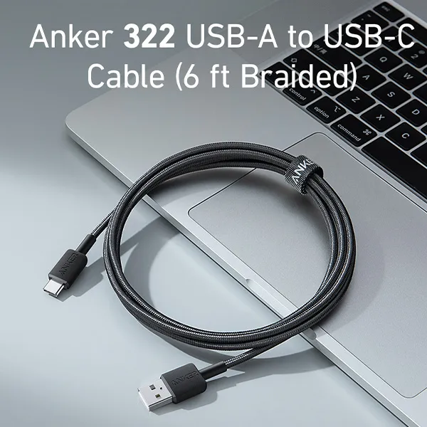 כבל 1.8 מטר Anker 322 USB-A to USB-C בצבע שחור