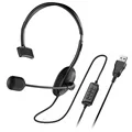 אוזניות למחשב HS-100U עם מיקרופון חיבור USB, אוזנית קשת על אוזן אחת בלבד, כבל 2מ