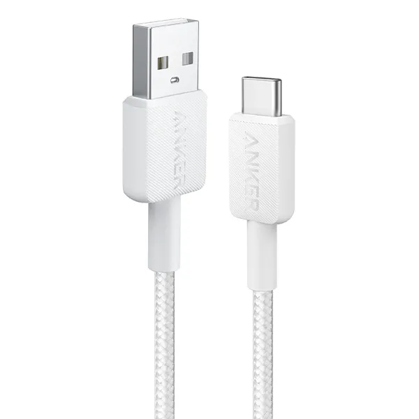 כבל 0.9 מטר Anker 322 USB-A to USB-C בצבע לבן