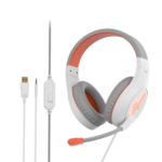 אוזניות גיימינג חוטיות Meetion HP021 לבן-כתום עם מיקרופון - תמונה נוספת