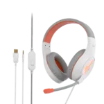 אוזניות גיימינג חוטיות Meetion HP021 לבן-כתום עם מיקרופון - תמונה נוספת