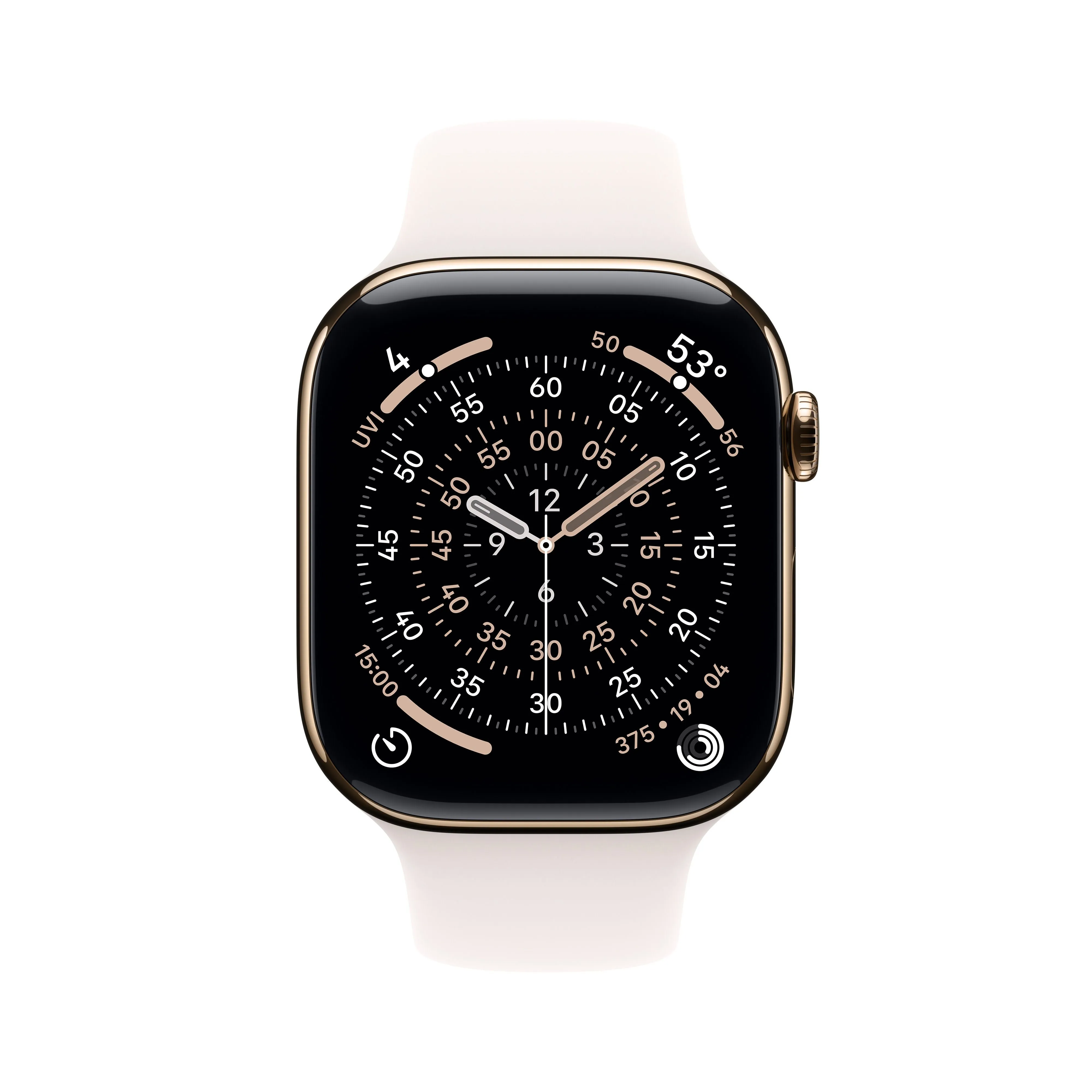 שעון חכם אפל Apple Watch Series 11 GPS + Cellular 46mm Gold Titanium Case with Light Blush Sport Band - M/L