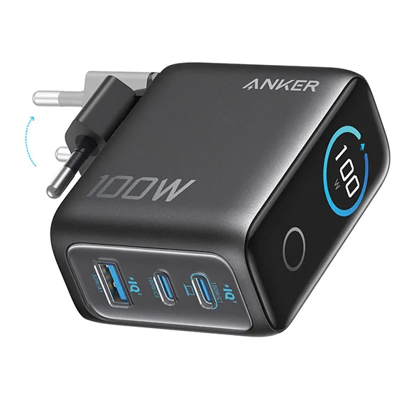 מטען קיר עוצמתי 3 יציאות Anker Wall Charger 100W בצבע שחור - תמונה נוספת