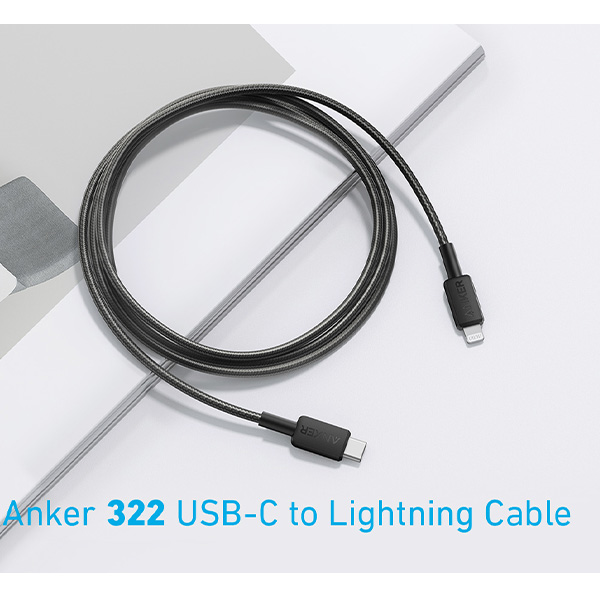 כבל 1.8 מטר Anker 322 USB-C to Lightning בצבע שחור