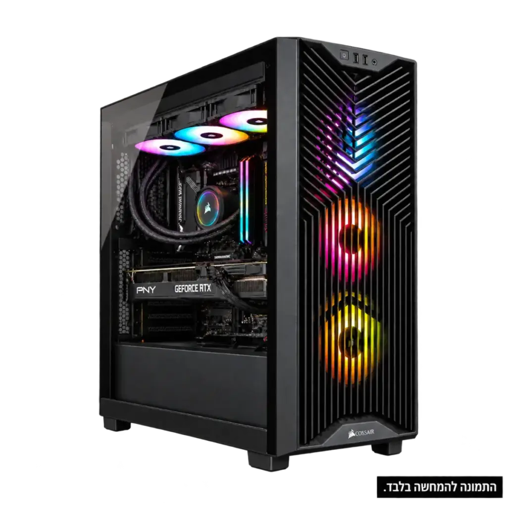 מחשב גיימינג Delta iCUE V4 עם Ryzen 7 7800X3D ו־RTX 5070 – ללא מסך, התמונה להמחשה בלבד